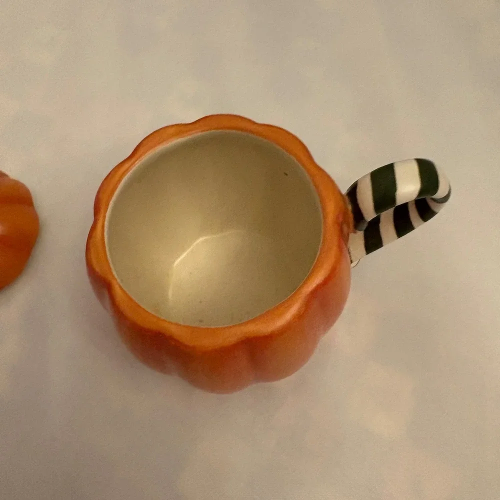Retired‎ Yankee Candle Pumpkin Pie Ceramic Candle Holder Jar Striped Halloween